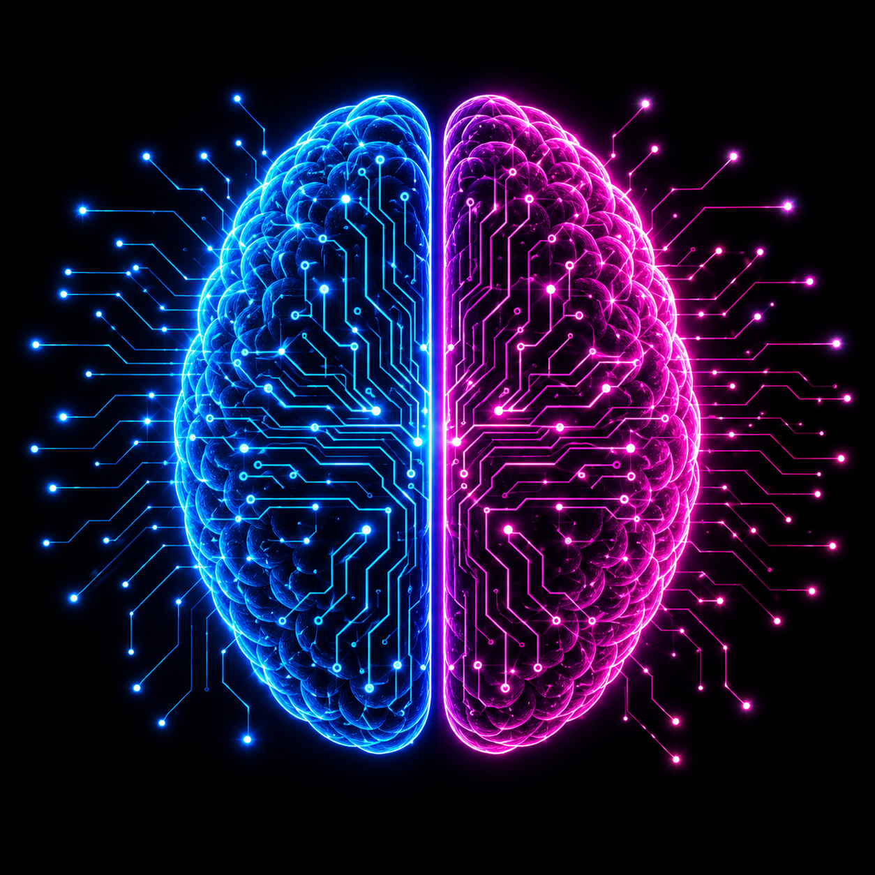 Glowing AI brain illustration.